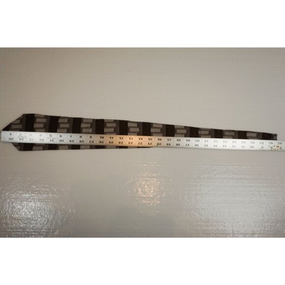 Pierre Cardin Brown & Silver Silk Geometric Pattern Necktie - Picture 5 of 11